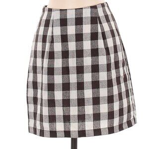 St. Agni Brown Plaid Gingham Linen Mini Skirt Small